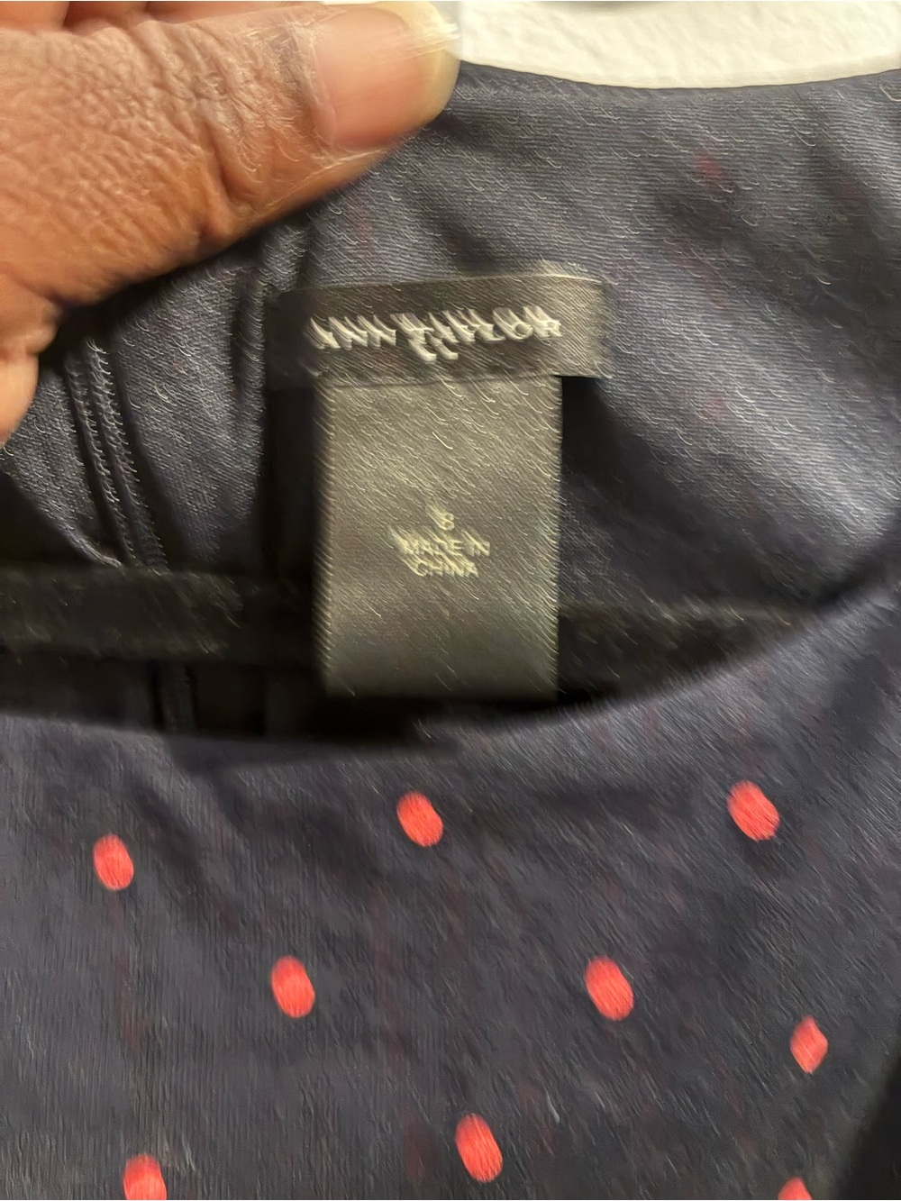 Ann Taylor Navy Midi Dress with Red Polka Dots - Picture 2 of 6